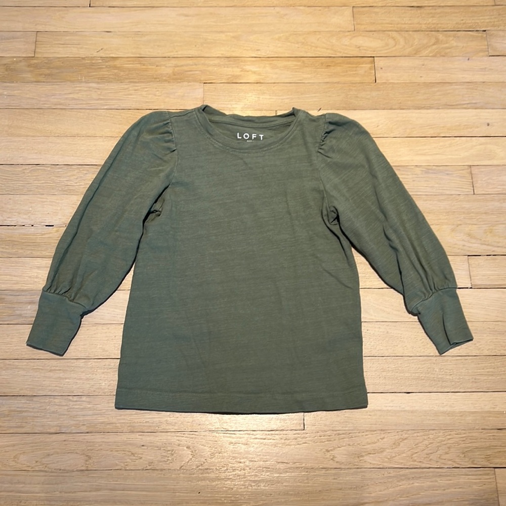 LOFT Olive Green Puff-Sleeve Sweatshirt